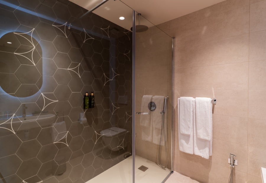 Bathroom in the triple room Bathroom in the triple room with shower and amenities